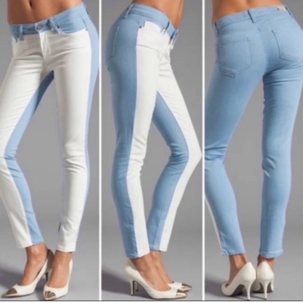 White & baby blue Paige skinny jeans in size 27